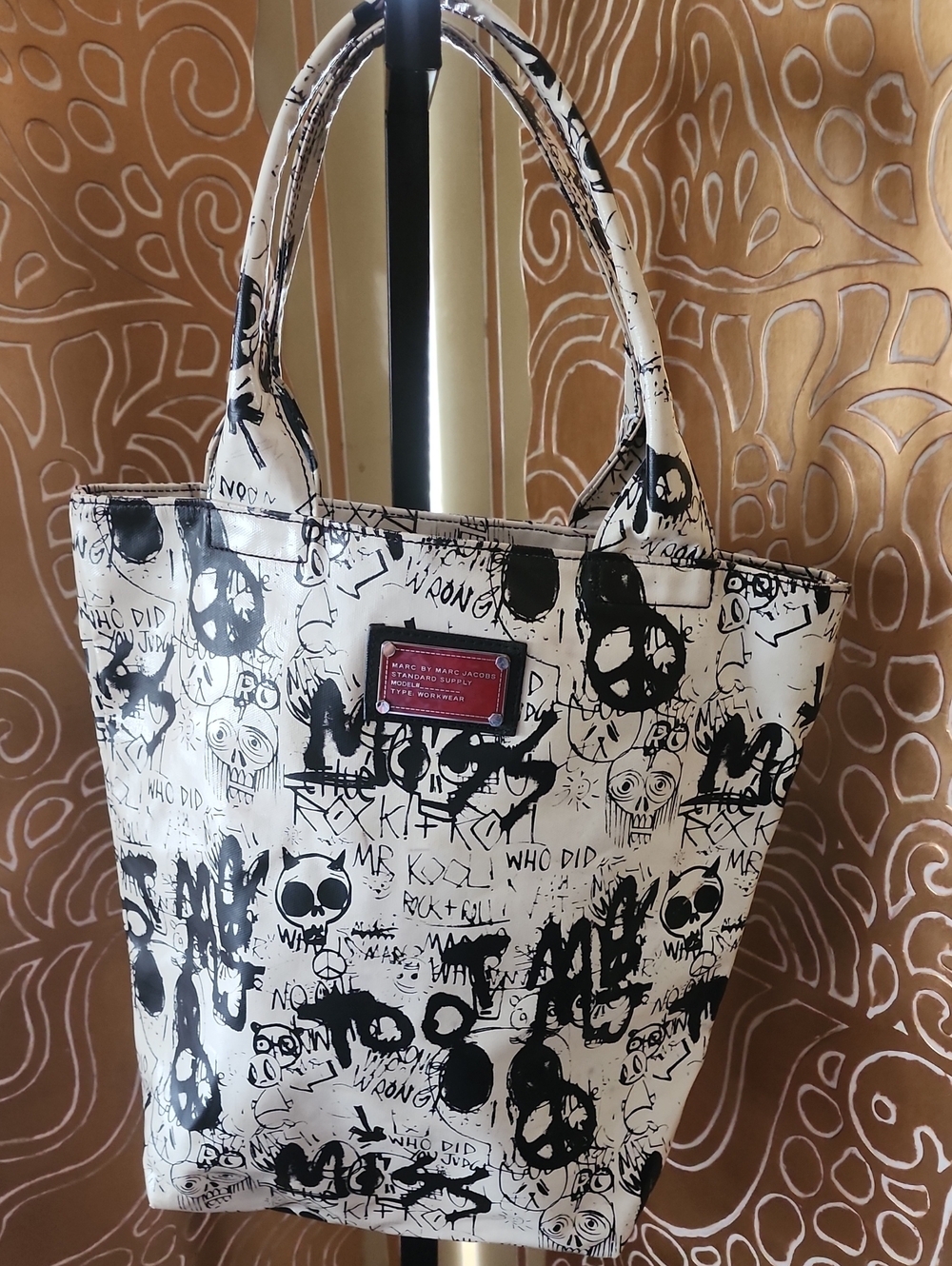 Marc by Marc Jacobs White Tote with Black Graffiti Print